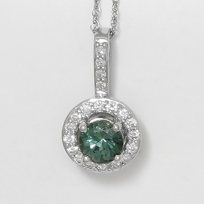 Green Montana Sapphire & Diamond Halo 14kt Gold Pendant